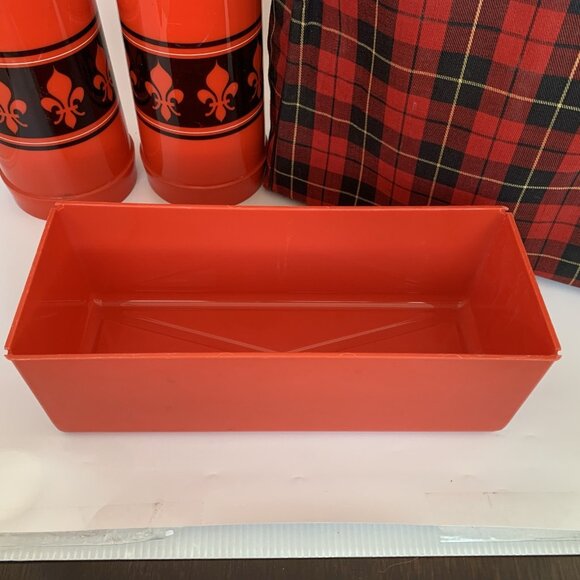 Two Sears Vacuum Bottles 73067 w/JC Higgins Plaid Lunch Picnic Bag Thermos Vtg - Picture 3 of 12